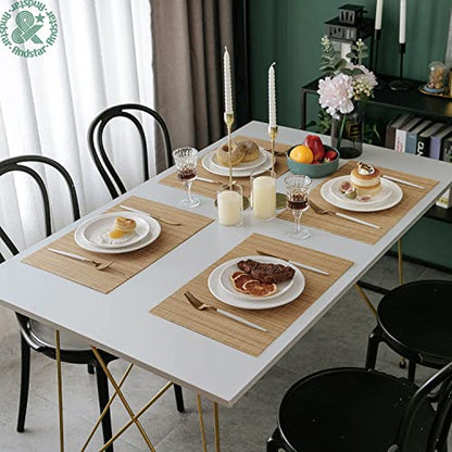 Set of 8 Pcs Bamboo Placemats Sushi Rolling Mat Japanese Style Natural Anti-Slip, Washable Heat-Resistant Table Mats for Dining Room and Kitchen（Brown） - color: Brown, size: Set of 8