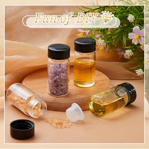 Lallisa 100 Pcs 20 ml Glass Vials with Black Screw Caps and Plastic Stoppers, 5 Dram Clear Small Leakproof Bottles Bulk, Mini Liquid Sample Vials for Essential Oils, Sample, DIY Craft - color: Clear with Black Cap, size: 20 ml
