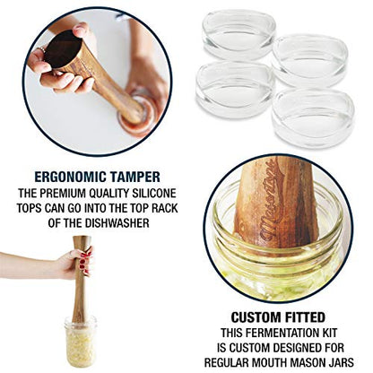 Masontops Pickle Packer Vegetable Tamper & Pickle Pebble Glass Weight Fermentation Tool Set - Regular Mouth Canning Kits