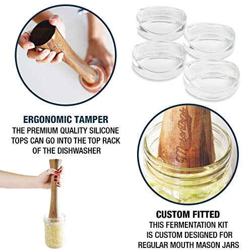 Masontops Pickle Packer Vegetable Tamper & Pickle Pebble Glass Weight Fermentation Tool Set - Regular Mouth Canning Kits - size: Small/Regular Mouth