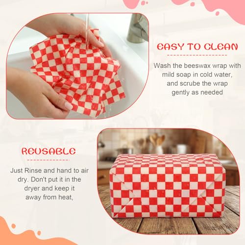 Beeswax Wraps for Food 14x52" Beeswax Food Wraps Reusable Wax Paper Roll Waxed Paper & Bowl Covers Organic & Sustainable Alternative to Aluminum Foil & Plastic Wrap Honeycomb Classic Checkered