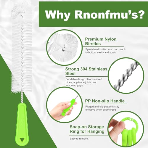 Rnoafmu Bottle Brush Cleaner Set of 3, 14 in Long Handle Water Bottle & 13 in Straw Cleaner Brush for Tumblers,Sports Bottles,Coffee Jugs & Pitchers