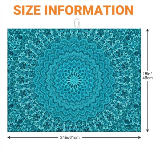 Absorbent Kitchen Dish Drying Mat Quick Dry Heat Resistant Hide Stain for Glasses Coffee Espresso Machines Pots Pans and Dish Racks,18" x 24" Teal Mandala Geometric Pattern - color: Teal Mandala Geometric