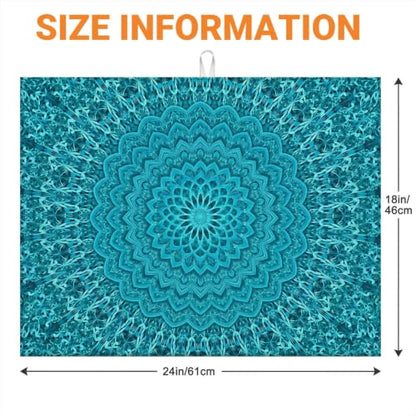 Absorbent Kitchen Dish Drying Mat Quick Dry Heat Resistant Hide Stain for Glasses Coffee Espresso Machines Pots Pans and Dish Racks,18" x 24" Teal Mandala Geometric Pattern - color: Teal Mandala Geometric