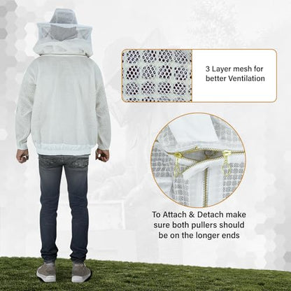 3-Layer Ventilated Mesh Bee Jacket for Men & Women with Veils Sting-Proof Beekeeping Jacket with Leather Gloves & Bag - color: White Dual Veil, size: 3X-Large