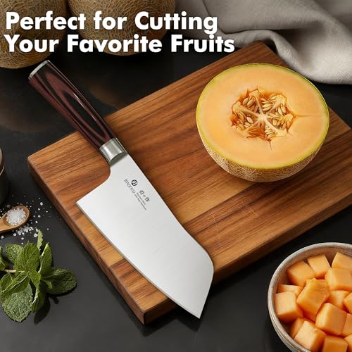 imarku 7 Inch Meat Cleaver Knife,Japanese SUS440A High Carbon Stainless Steel Butcher Knife with Ergonomic Handle,Ultra Sharp Vegetable Kitchen Knife for Home - color: Coffee Brown