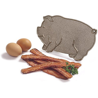 Norpro Cast Iron Pig Shaped Bacon Press with Wood Handle