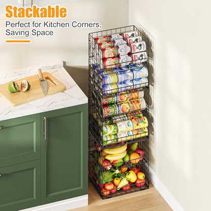 JKsmart 6-Tier Stackable Wire Basket, Can Organizer for Pantry Kitchen, XXL Metal Storage Shelves with Dividers & Handles, Easy Assembly Space Saving Storage Bins for Snacks Fruits Veggies - size: 6 Tier XXL
