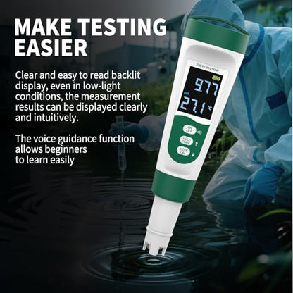 5-in-1 Digital PH Meter, with Voice Function, PH/TDS/EC/Temp/Salt Pool Salt Tester, Waterproof & Rechargeable Pen Meter for Swimming Pools, Fish Tank, Aquariums & Hydroponics