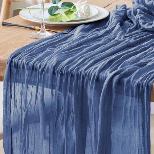 Table Runner Cheesecloth 10FT Blue Boho Gauze Cheese Cloth Rustic Sheer Table Runners for Wedding Birthday Bridal Baby Shower Party Decoration - color: Blue, size: 1 Pack
