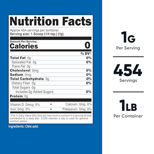 Nutricost Citric Acid Powder (1LB) - 1G Per Serving, Non-GMO, Gluten Free, Vegetarian Friendly - size: 16.2 Ounce (Pack of 1)