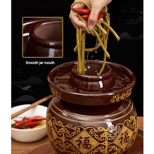GVILTY Large Ceramic Pickle Jar with Lids,Sichuan Traditional Chinese Porcelain Pickle Jar Crock,Ceramic Fermentation Crock with Water Seal Airlock Lid,Sauerkraut Crock 5.5Kg - size: 5.5Kg
