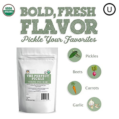 Fermentaholics Certified Organic Vinegar Pickling Kit - Easy, Quick Pickles - 2 Recipes with Perfect Pickle Spice and Kosher salt - Wide Mouth Quart Jar - Makes 3 Quarts - OU Kosher