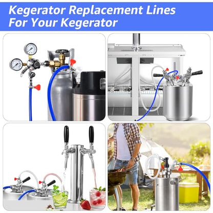 25Ft Beer Co2 Gas Line, ID 5/16'' Blue Keg Gas Lines Kegerator Hose Food Grade Keg Co2 Line with Hose Clamps for Draft Beer Home Brewing - size: 25FT