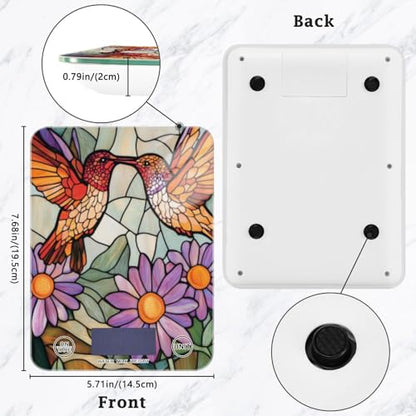 Brown Hummingbirds Purple Daisy Stained Glass Food Scale Kitchen Digital Scale Food Ounces and Grams Dieting Baking Cooking Waterproof Glass Panels LCD Display,4 Units Tare Function - color: brown humming birds purple daisy stained glass
