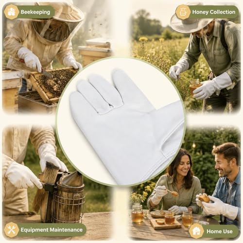 Bee Gloves with Long Sleeves, XL, Breathable Mesh, Elastic Cuff Protective Beekeeper Tool - Durable Goatskin Leather, Ergonomic Design for Hand and Forearm Safety (XL) - size: XL