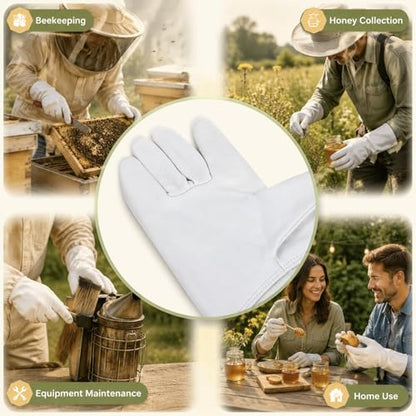 Bee Gloves with Long Sleeves, XL, Breathable Mesh, Elastic Cuff Protective Beekeeper Tool - Durable Goatskin Leather, Ergonomic Design for Hand and Forearm Safety (XL) - size: XL