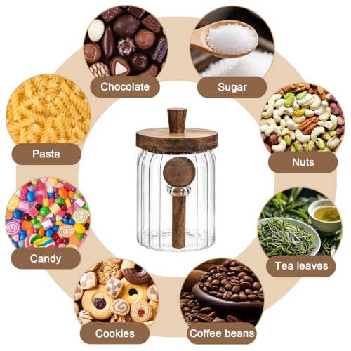 Glass Jar with Wooden Lid and Spoon, 20oz Coffee Container, Airtight Food Storage Container for Coffee Beans Cereal Nuts Salts Sugar Loose Leaf Tea Cookie Pasta
