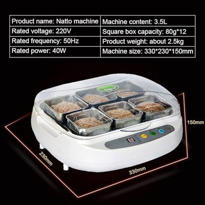 Automatic Electric Natto Fermentation Machine - 3.5L Multi-Purpose Stainless Steel Cup for Yogurt, Tempeh, Pickles