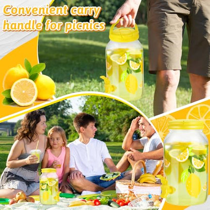 Havawish 2 Pcs 1 Gallon Plastic Beverage Dispenser with Spigot Clear Summer Kitchen Fridge Drink Dispenser for Parties Lemonade Juice Tea Beer Cold Water(Yellow,Circular Column) - color: Yellow, style: Circular Column