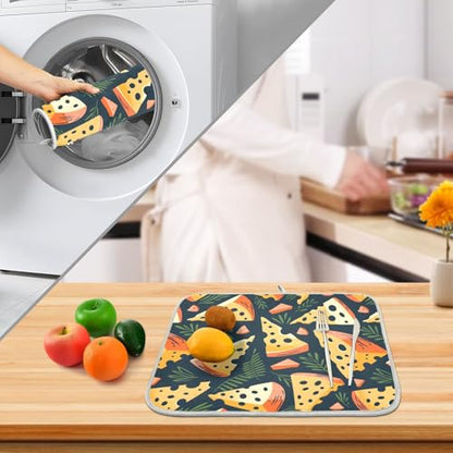 ALAZA Cheese Palm Leaf Dish Drying Mats Absorbent Microfiber Drying Pad Kitchen Countertop Draining Mat 16 x 18 Inches - size: 16" x 18"