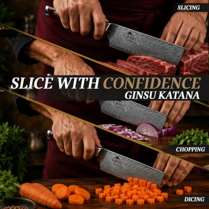 7" Cleaver - Stainless Steel AUS 10 Damascus - Heritage Collection - Authentic Japanese Performance in Your Kitchen