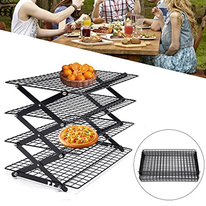 4-Tier Collapsible Cooling Rack, Adjustable Stackable Roasting Cooking Drying Wire, Barbecue Storage Display Shelf for Cookies Baking Picnic Party