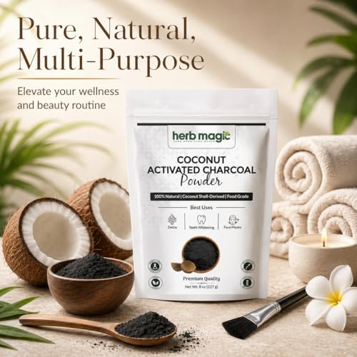 Activated Charcoal Powder – 8 oz (227 g) | Coconut Shell Derived | Finely Milled Powder for DIY Tooth Powder & Beauty Use| Herb Magic