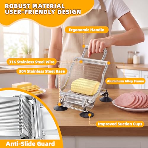 Anatole Commercial Cheese Slicer Butter Cutter for Block Cheese Butter Squares with 1/5'' Interchangeable Cutting Plate Replaceable Stainless Steel Wire Home Restaurant Kitchen Cook Baking Tool