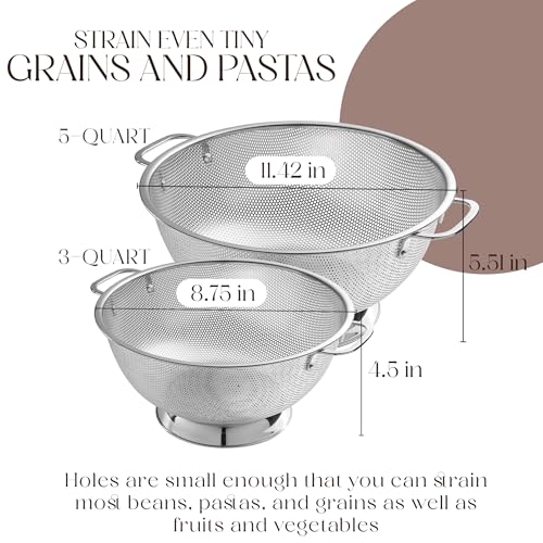 Bellemain Micro-perforated Stainless Steel Colander-Dishwasher Safe (3 QT and 5 QT) - size: 3Qrt + 5Qrt