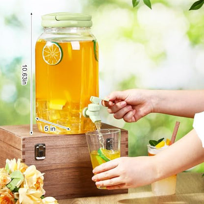 Havawish 2 Pcs 1 Gallon Plastic Beverage Dispenser with Spigot Clear Summer Kitchen Fridge Drink Dispenser for Parties Lemonade Juice Tea Beer Cold Water(Green,Cylinder) - color: Green, style: Cylinder