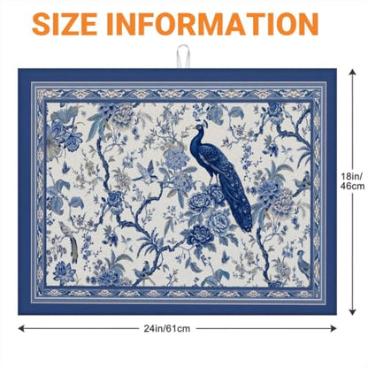 Absorbent Kitchen Dish Drying Mat Quick Dry Heat Resistant Hide Stain for Glasses Coffee Espresso Machines Pots Pans and Dish Racks,18" x 24" Chinoiserie Peacock Blue Pattern - color: Chinoiserie Peacock Blue