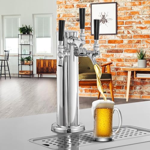 MRbrew Kegerator Tower Beer Tap Tower Dispenser 3 Faucet Beer Tower Draft Beer Dispenser Stainless Steel Keg Tap Tower 3'' Keg Tower Pre-assembled Line Beer Faucet Dispenser Kit For Home, Bar,Party - size: Three Tap Kegerator Tower