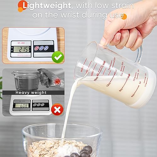 2 Cup Glass Measuring Cup with Handle, 77L High Borosilicate Glass Measuring Cup with V-Shaped and Three Scales (Cup, OZ, ML), Glass Liquid Beaker with Silicone Base, Double-Sided Measure Scales - size: 2 Cup, 500ML