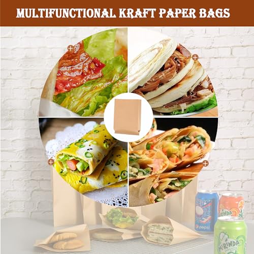 MYUBWTF 100 Pack Breakfast Paper Bags Deli Bags, 8 x 6 inch Kraft Dry Wax Paper Sandwich Bags, Waterproof & Grease-proof Paper Bags - color: 6*8IN