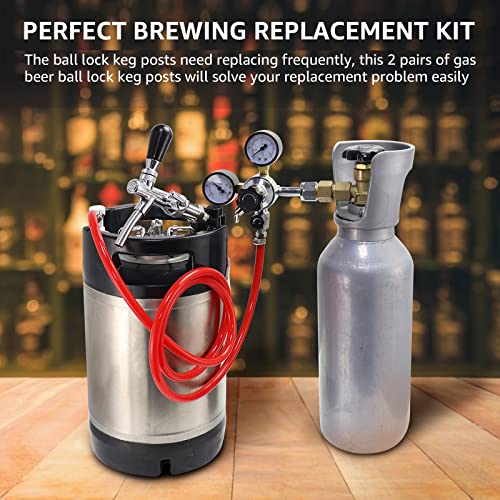 MRbrew 2 Pair Ball Lock Keg Post, Stainless 304 Homebrew 19/32’’-18 Co2 Gas kegerator Beer Liquid Cornelius Corny Poppet Spring Spare Sealing O-ring Keg Posts Kit for Brewing Quick Disconnect Fitting - size: 2 Pair