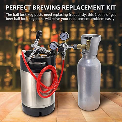 MRbrew 2 Pair Ball Lock Keg Post, Stainless 304 Homebrew 19/32’’-18 Co2 Gas kegerator Beer Liquid Cornelius Corny Poppet Spring Spare Sealing O-ring Keg Posts Kit for Brewing Quick Disconnect Fitting - size: 2 Pair