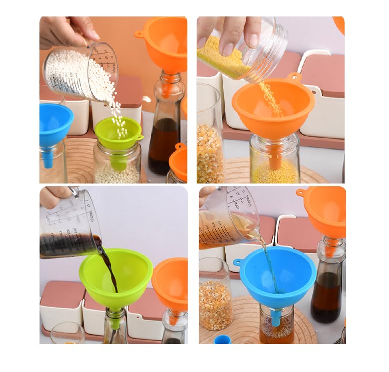 3 PCS Silicone Wide Mouth Funnel Food Funnels Flexible Condiment Sauce Canning Set for Jars Jam Spice Filling Bottles Liquid Oil and Powder