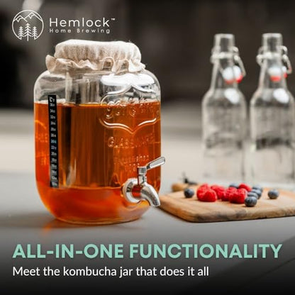 1 Gallon Kombucha Jar Starter Kit with Spigot, Continuous Kombucha Brewing Jar Kit, Glass Kombucha Starter Kit with Stainless Steel Mesh Filter (1GKJ)