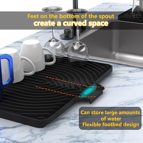Silicone Dish Drying Mat for Kitchen Counter , Dish Drying Rack Matt with Built in Drain, 18 Inch dish Dry Mats for Kitchen Counter,Bumps up sinks Applicable (18×12inch Extra Raised, black) - color: Black, style: 18×12inch Extra Raised