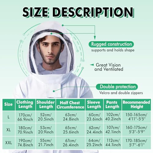 31Pcs Beekeeping Supplies Tools Kit with Bee Suit, Bee Keeping Supplies All Include Bee Marking Pen Bee Smoker Beehive Frame Holder Bee Frame Grip, Beekeeping Starter Tool Set for Beekeeper (XXL) - size: XXL