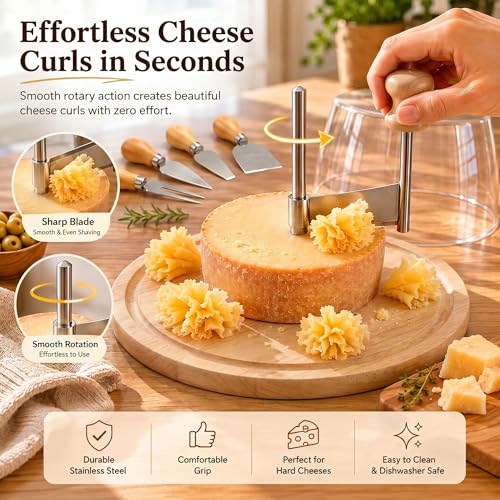 Cheese Curler & Cheese Flower Cutter Wheel – Stainless Steel Sharp Blade, Dust Cover & Knife Set for Cheese Flowers, Wheels & Appetizers | Easy to Use & Clean | Perfect for Entertaining & Gifting - color: Yellow