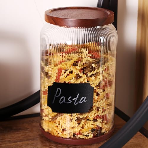 SAIOOL 2-Pack Striped Borosilicate Glass Airtight Canisters - Big mouth Large Capacity, Acacia Wood Lid, Food Storage Jars for Flour, Pasta, Pantry Organization (1 Gallon （2 Striped pack）) - size: 1 Gallon (Striped 2 pack)