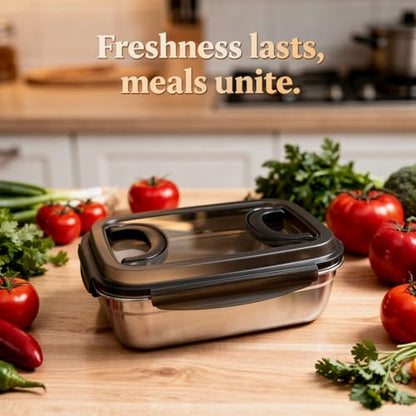 186 oz Stainless Steel Food Storage Container with Lids, 13.0 x 9.6 x 5.1 in Leakproof Kimchi Container with Handles, Large Food Storage Containers for Roasting Turkey, Kimchi, Fruits, Party, Kitchen