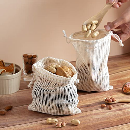 PALTERWEAR 100 Percent Natural Cotton Double Drawstring Mesh Bag For Herbs, Nuts, Spices (5 x 7 Inch - Set of 5) - size: 5 x 7 Inch - Set of 5