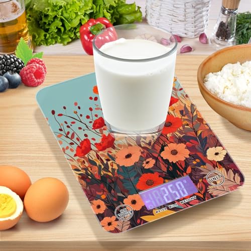 Autumn Poppy Flowers01 Food Scale Kitchen Digital Scale Food Ounces and Grams Dieting Baking Cooking Waterproof Glass Panels LCD Display,4 Units Tare Function - color: Autumn Poppy Flowers01