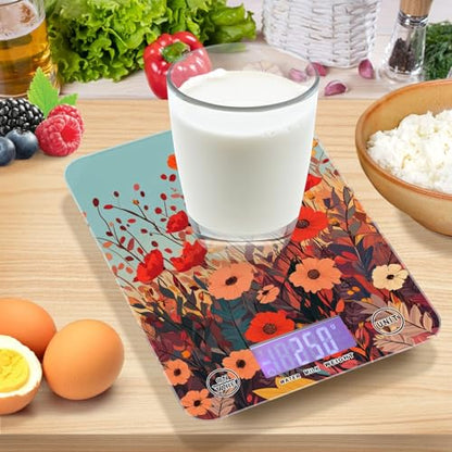 Autumn Poppy Flowers01 Food Scale Kitchen Digital Scale Food Ounces and Grams Dieting Baking Cooking Waterproof Glass Panels LCD Display,4 Units Tare Function - color: Autumn Poppy Flowers01
