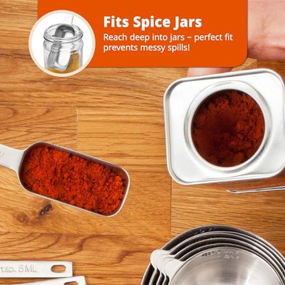 Premium 304 Stainless Steel Measuring Kit - 8-Piece Essential Cups and Spoons for Everyday Use, Stackable & Durable