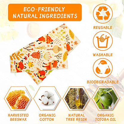 Reusable Beeswax Wrap - 9 Pack, Beeswax Wraps for Food, Eco-Friendly Beeswax Food Wrap, Organic, Sustainable, Biodegradable, Zero Waste, Plastic-Free Food Storage (1L Giraffe | 3M Fox | 5S Bird) - size: 1L Giraffe | 3M Fox | 5S Bird