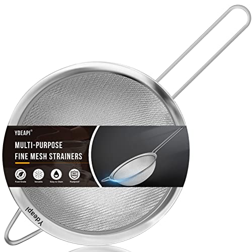 Ydeapi 8.6" Large Fine Mesh Strainer with Handle, Metal Food Strainers for Kitchen, Sieve Fine Mesh Stainless Steel for Rice, Quinoa, Pasta, Noodles - size: 8.6"